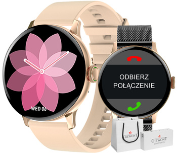 Smartwatch Damski Giewont GW330-4 Różowe Złoto-Róż Pudrowy Pasek Silikonowy  + Czarna Bransoleta