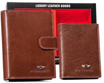Zestaw prezentowy: skórzany portfel męski, etui na karty i brelok Peterson