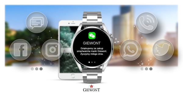 Smartwatch Giewont GW450-5 Srebrny + Pasek Czarny Skórzany