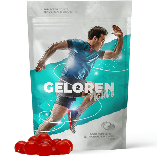 Geloren Active 400g - Żelki dla ludzi na stawy z kolagenem i witaminą C pomarańczowe 90 szt.