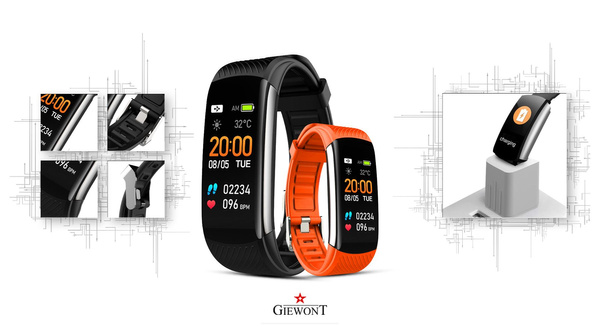 Smartband Giewont Czarny GW200-9 + Pasek Pomarańczowy