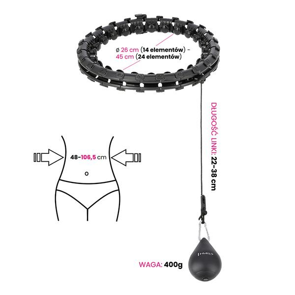 HHW01 Black Hula Hop Z Wypustkami I Obciążnikiem HMS