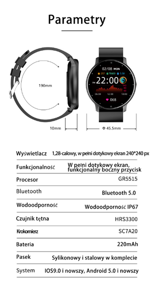 Smartwatch Unisex Gravity GT1-3 - Pulsometr, Własne Tarcze (sg015c)