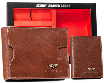 Zestaw prezentowy: skórzany portfel męski, etui i brelok Peterson