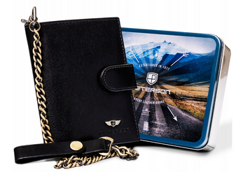 Portfel męski średnich rozmiarów ze skóry naturalnej z łańcuchem - Peterson