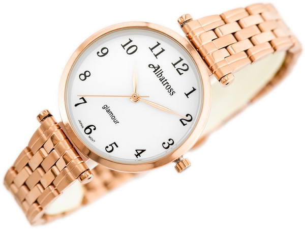 Zegarek Damski Albatross Glamour ABBB97 (za537c) Rose Gold/White