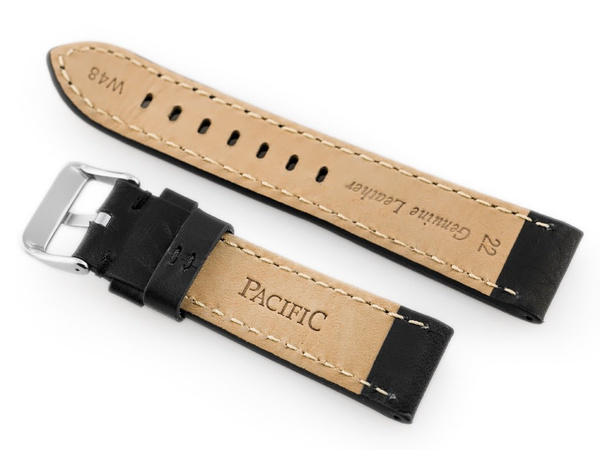 Pasek skórzany do zegarka W48 - PREMIUM - czarny/czarne - 24mm