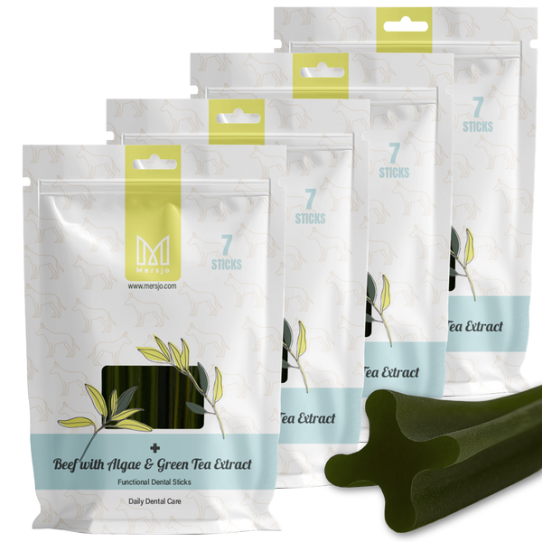 Przekąska stomatologiczna dla psów - wołowina z algami i ekstraktem z zielonej herbaty (28 sticków)
