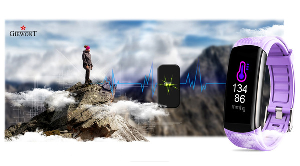 Smartband Giewont Czarny GW200-8 + Pasek Jasnofioletowy