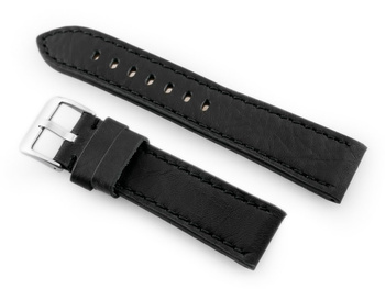 Pasek skórzany do zegarka W48 - PREMIUM - czarny/czarne - 24mm