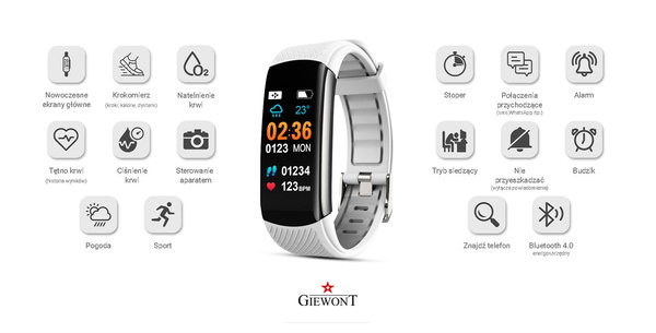 Smartband Giewont Czarny GW200-2 + Pasek Biały