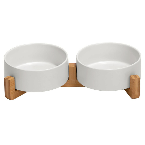 Miska ceramiczna podwójna drewniana GERDA biała 2x400ml