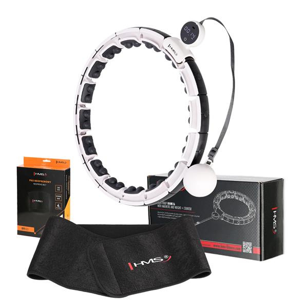 Zestaw Hula Hop Magnetyczny White HHM16 Z Licznikiem HMS + Pas Wyszczuplający BR163 Black