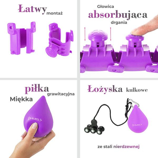 Zestaw Hula Hop Plus Size HHW12 Violet Z Wypustkami I Obciążnikiem HMS + Pas BR163 Black