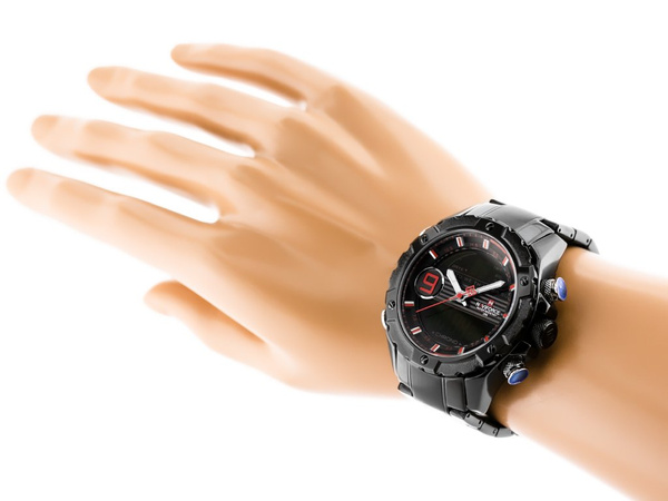 Zegarek Męski Naviforce - NF9146S (zn089b) - Black/Red + Box