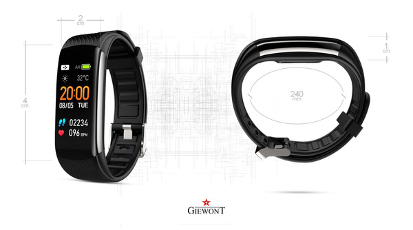 Smartband Giewont Czarny GW200-3 + Pasek Fioletowy