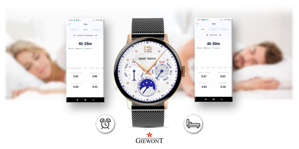 Smartwatch Damski Giewont GW330-4 Różowe Złoto-Róż Pudrowy Pasek Silikonowy  + Czarna Bransoleta