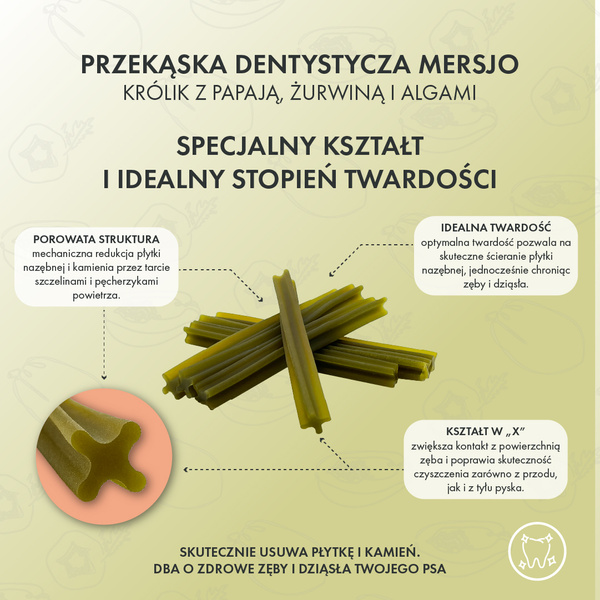 Przekąska stomatologiczna dla psów Mersjo Dental Sticks - królik z papają i żurawiną (28 sticków)