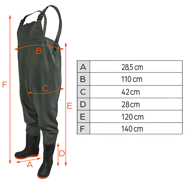 Wodery spodniobuty wędkarskie gumowe na szelkach OMEGA rozmiar 44