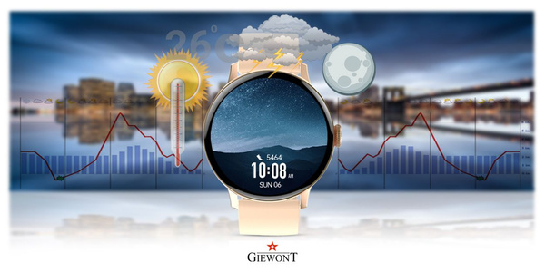 Smartwatch Giewont Różowy GW330-1 Różowe Złoto-Róż Pudrowy Pasek Silikonowy + Bransoleta Różowe Złoto