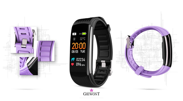 Smartband Giewont Czarny GW200-8 + Pasek Jasnofioletowy