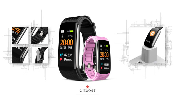 Smartband Giewont Czarny GW200-4 + Pasek Różowy