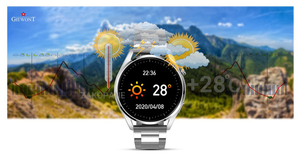 Smartwatch Giewont GW450-5 Srebrny + Pasek Czarny Skórzany