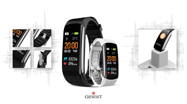 Smartband Giewont Czarny GW200-2 + Pasek Biały