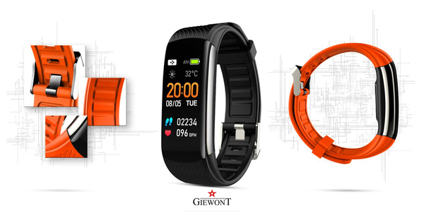 Smartband Giewont Czarny GW200-9 + Pasek Pomarańczowy