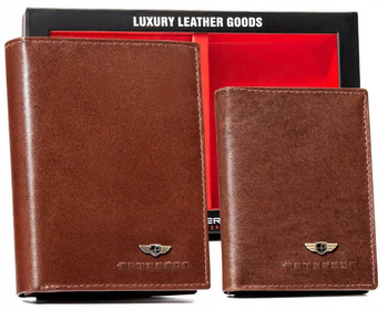 Zestaw prezentowy: skórzany portfel męski, etui na karty i brelok Peterson