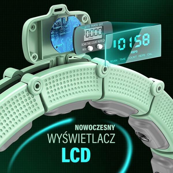 HHM14 Hula Hop Green Z Magnesami I Obciążnikiem + Licznik HMS