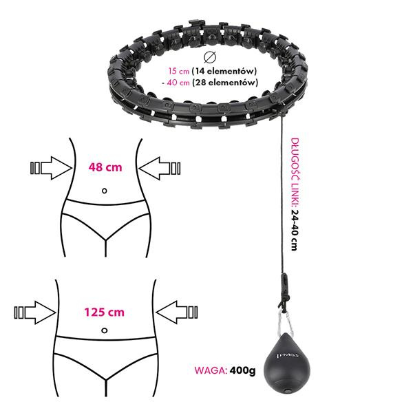Zestaw Hula Hop Plus Size HHW12 Black Z Wypustkami I Obciążnikiem HMS + Pas BR163 Red