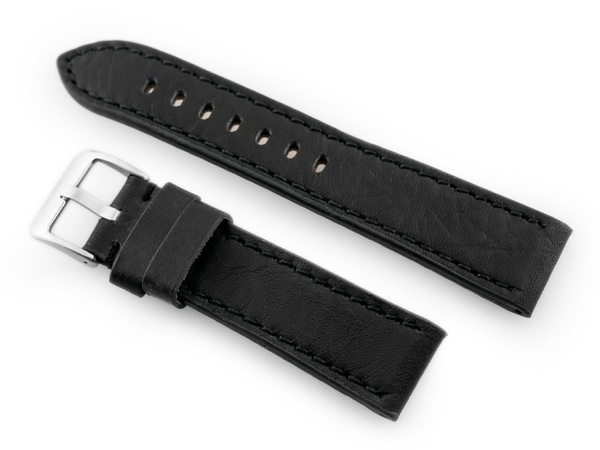 Pasek skórzany do zegarka W48 - PREMIUM - czarny/czarne - 24mm