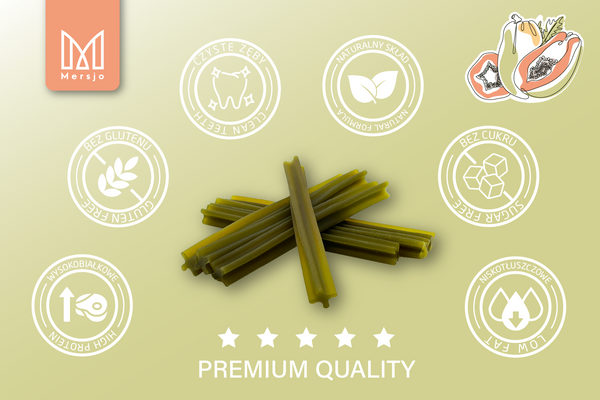 Przekąska stomatologiczna dla psów Mersjo Dental Sticks - królik z papają i żurawiną (28 sticków)
