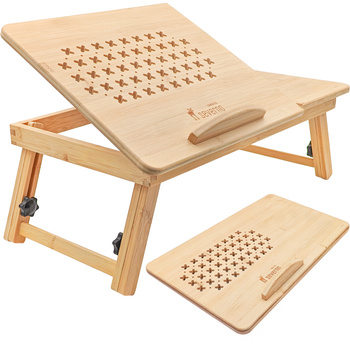 Stolik pod laptopa składany, regulowany z wentylacją, drewniana podstawka do łóżka, HAPPY SUNDAY