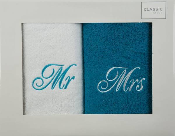 Komplet Ręczników Mr Mrs 2 szt. 70x140 cm Biały