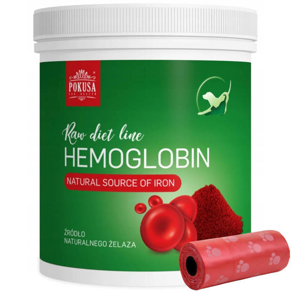 Witaminy, suplementy dla psów i kotów RawDietLine Hemoglobin 800g + woreczki na odchody
