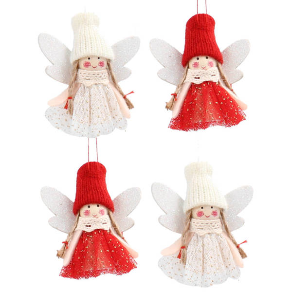 Komplet ozdób świątecznych aniołki w czapce białe i czerwone (4 sztuki)