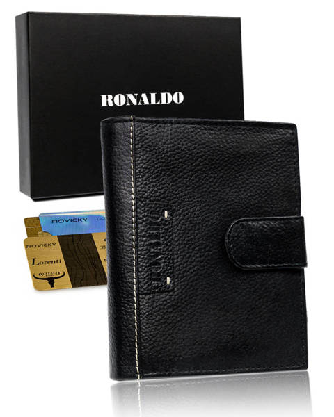 Męski duży portfel skórzany, pionowy z zapinką i ochroną RFID 