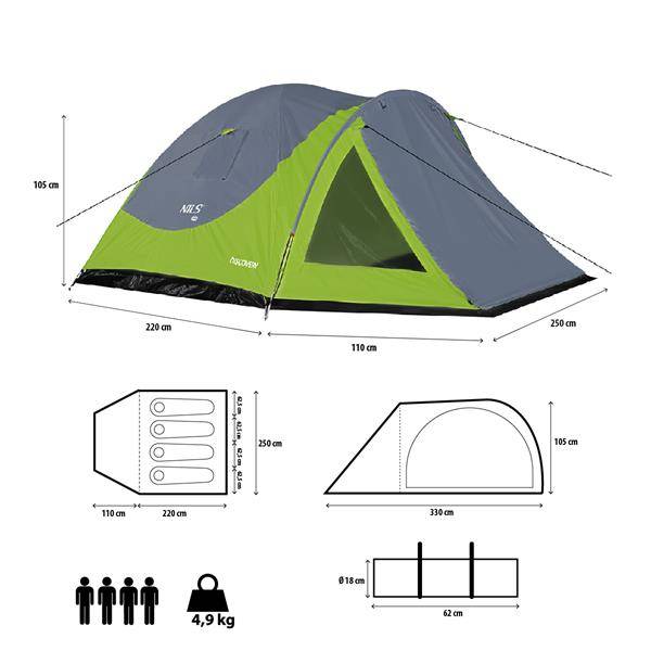 NC6006 Zielono-Szary Namiot Kempingowy Discovery Nils Camp