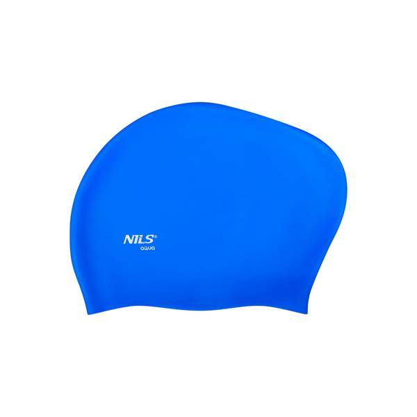 NQC Jednokolorowy Niebieski Czepek Silikonowy Do Długich Włosów Nils Aqua