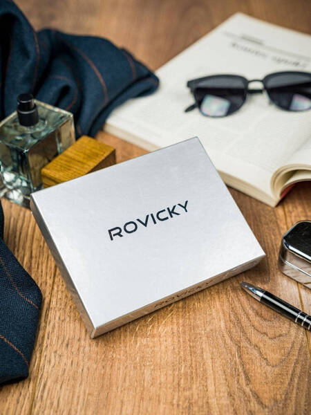 Pionowy portfel męski dwukolorowy, skóra naturalna RFID - Rovicky