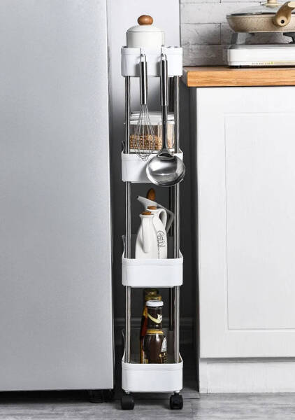 Regał kuchenny łazienkowy mobilny na kółkach szafka biały 90 cm