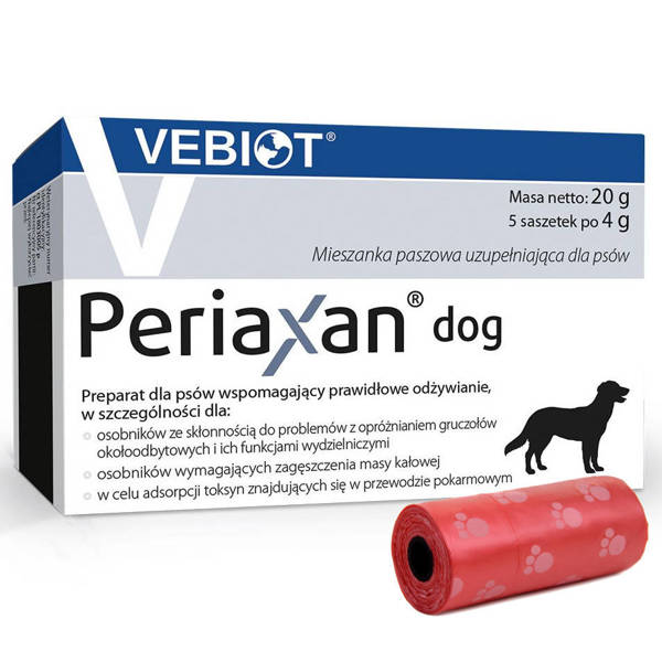 Witaminy, suplementy dla psów Vebiot Periaxan dog 5 sasz. typu stick + woreczki na odchody