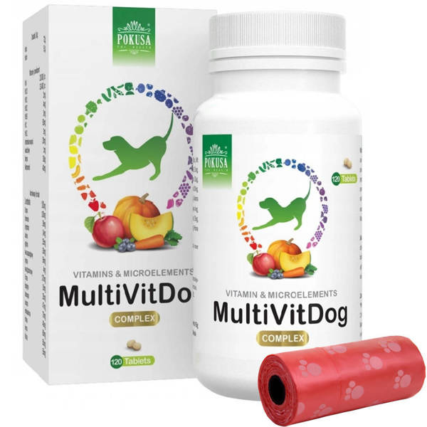Witaminy, suplementy dla psów i kotów GreenLine MultiVitDog 120 tabletek + woreczki na odchody