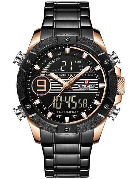 Zegarek Męski Naviforce - NF9146S (zn089c) - Black/Rosegold + Box