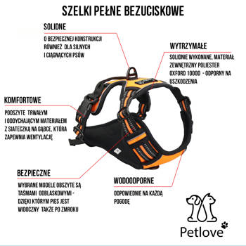 PETLOVE Szelki pełne odblaskowe dla psa XL czarne