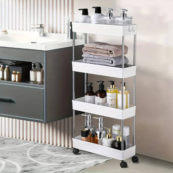 Regał kuchenny łazienkowy mobilny na kółkach szafka biały 90 cm