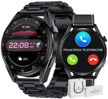 Smartwatch Giewont GW450-2 Czarny + Pasek Czarny Skórzany